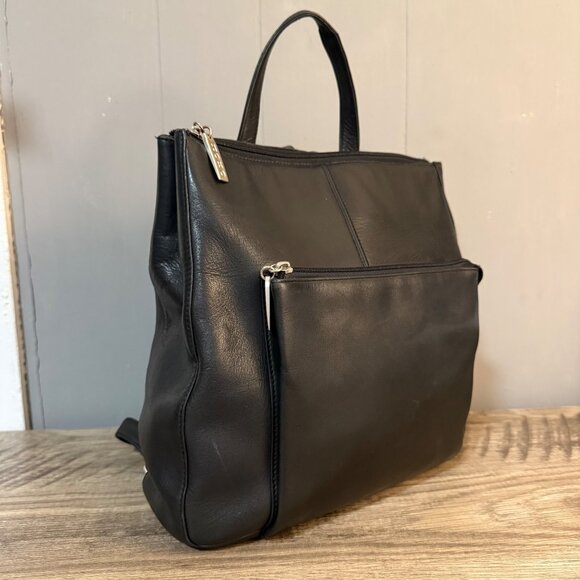 HOBO International Black Polished Leather Small Backpack 90s Y2K - Picture 5 of 10